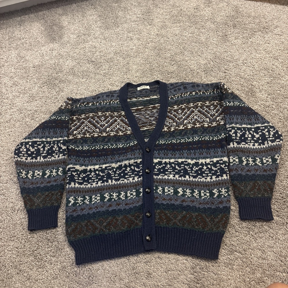 Vintage Men's WOOL Cardigan GIPSY 80's Made in France Grandpacore Cottage Large
